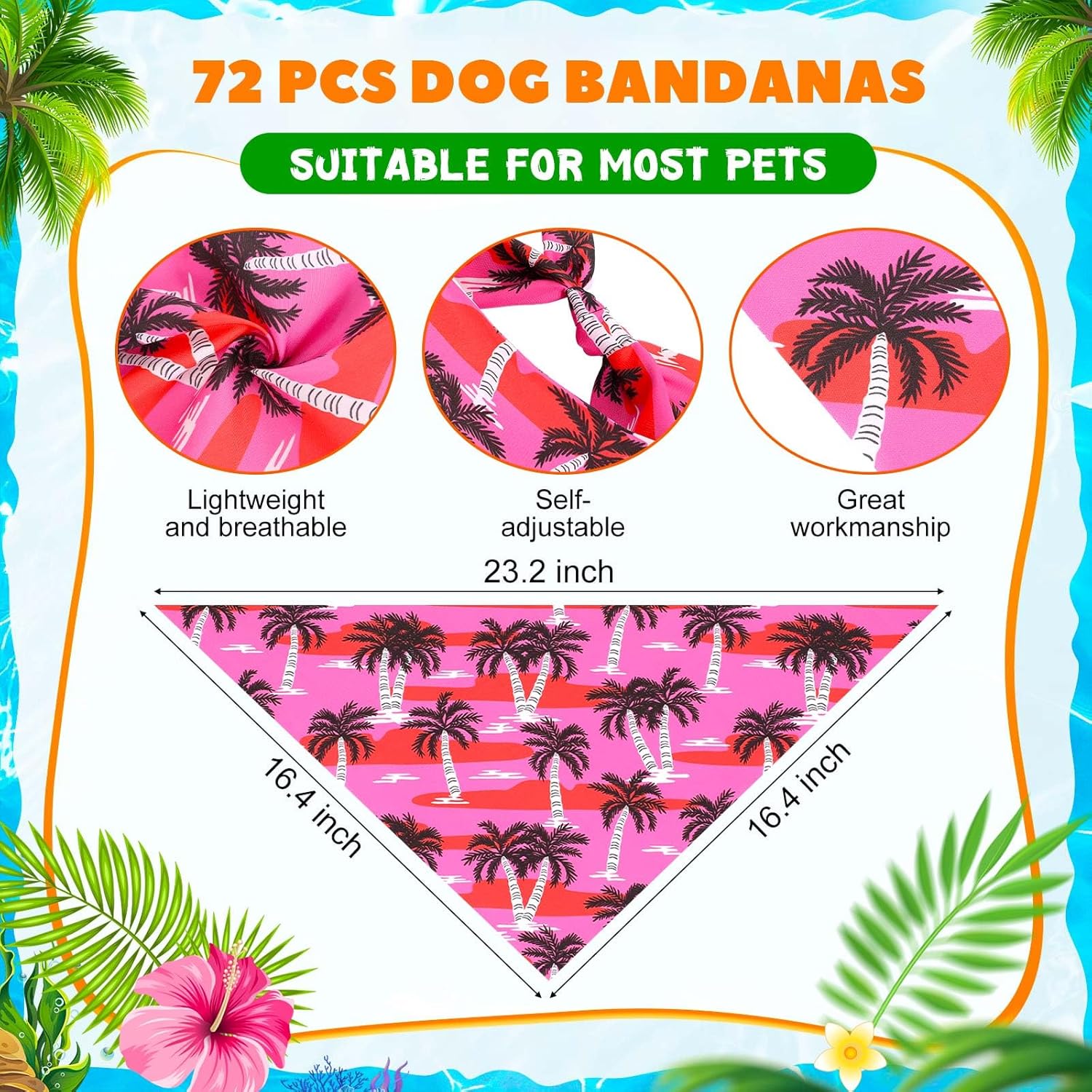 72 Pcs Dog Bandanas Bulk Summer Fruit Triangle Scarf Hawaiian Bibs Puppy Cat Scarf Flower Pet Bandanas for Puppy Cat Birthday Party Costume