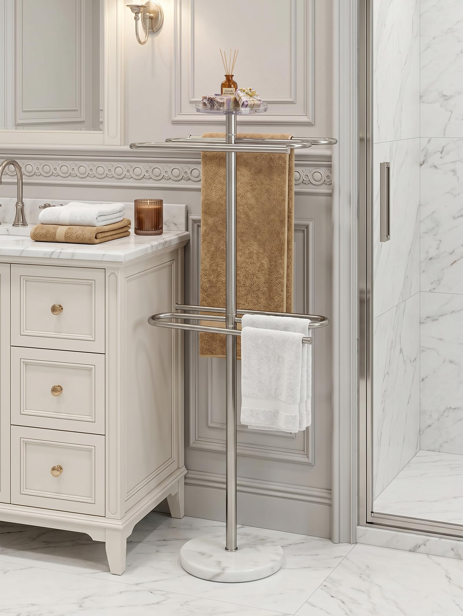 129CM Tall Free Standing Towel Rack for Bathroom Pool & Outdoor