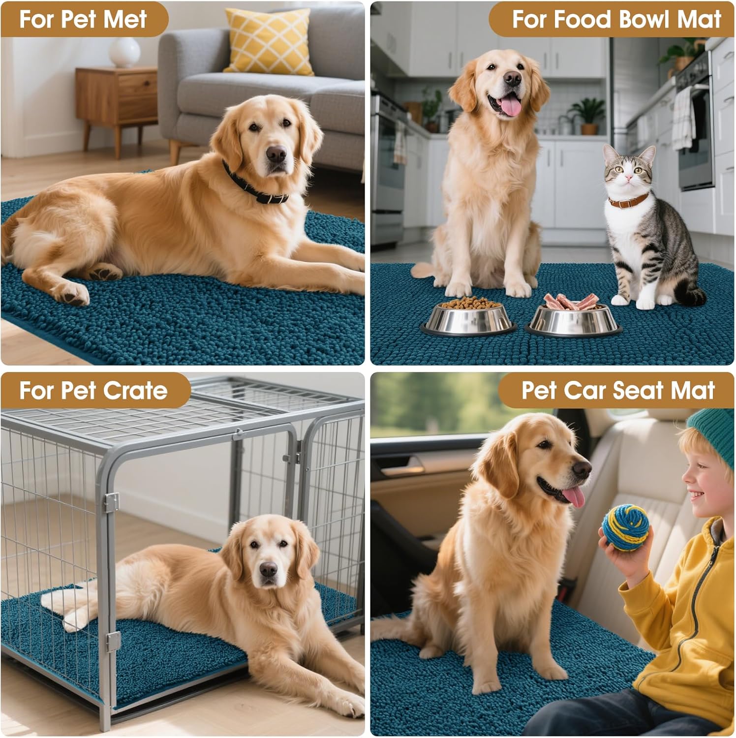 IM HOME Dog Door Mats for Muddy Paws, 30" X 20" Chenille Absorbent Doormat, Non Slip Heavy Dog Rugs for Muddy Paws, Soft Indoor Door Mat for Entryway, Mud Paw, Inside Floor, Teal Blue