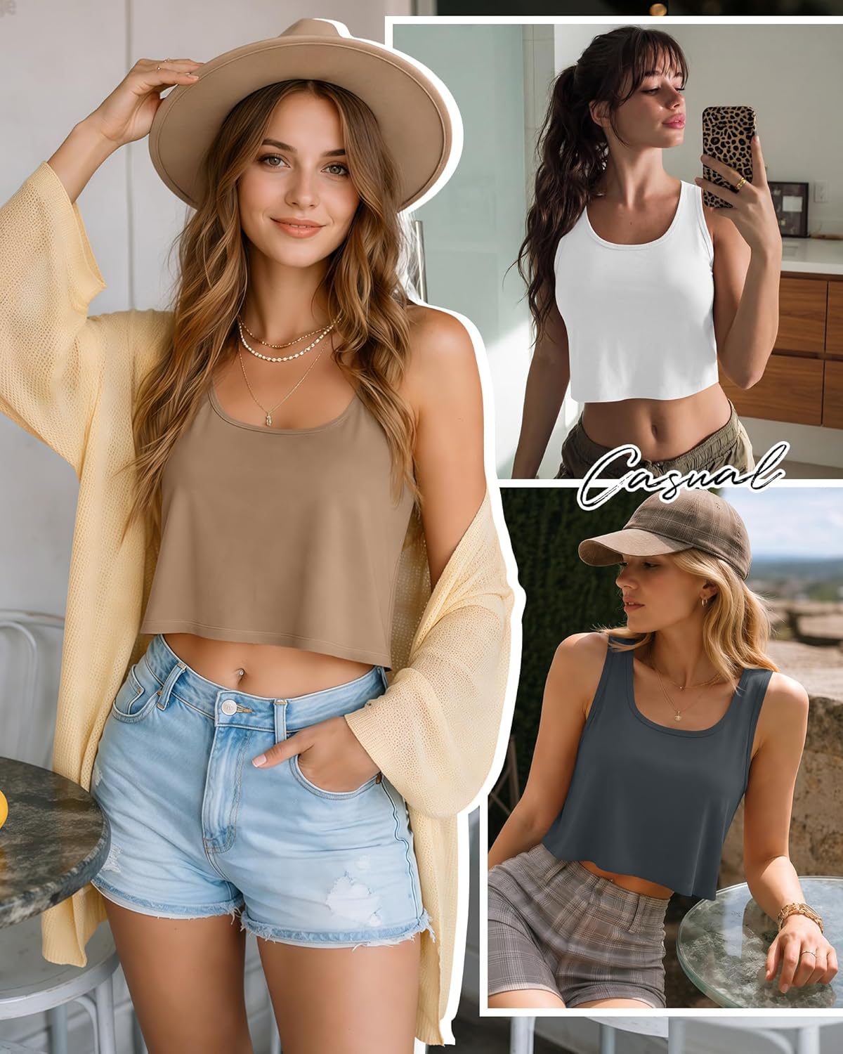 4 Pack Women's Crop Tanks Casual Sleeveless Shirts Loose Fit Scoop Neck T-Shirts Summer Tees Solid Workout Tops