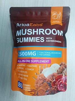 Super Mushroom Gummies with Ashwagandha, Lion's Mane, Reishi, Cordyceps & Chaga - All in One 2500mg Functional Mushrooms Enhance Immunity & Energy, Boost Vitality Overall Health 80 Gummies