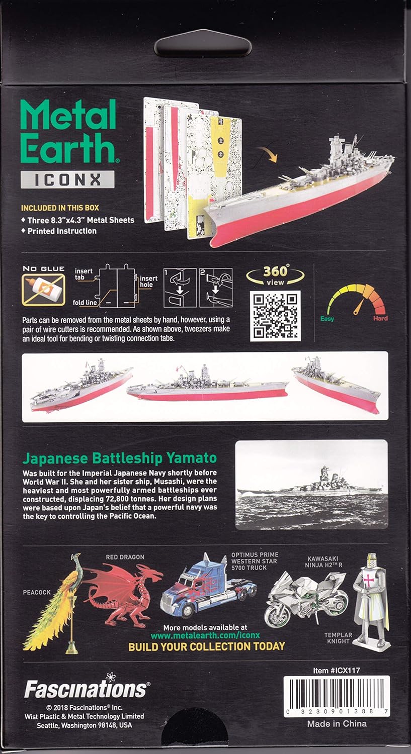 Metal Earth Puzzle 3D Battleship Yamato Boats Metal Puzzle Building Model Kits for Adults Challenging Level 29.49 X 4.5 X 6.5 Cm
