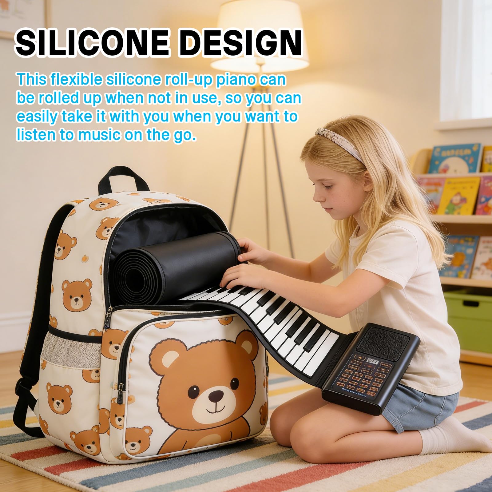 88 Tasten Roll Up Keyboard Piano, Keyboard Klavier faltbar mit 128 Rhythmen & 128 Tönen & 20 Demos, E-Piano mit MIDI-Bluetooth & Fußpedal für Erwachsene Kinder Anfänger