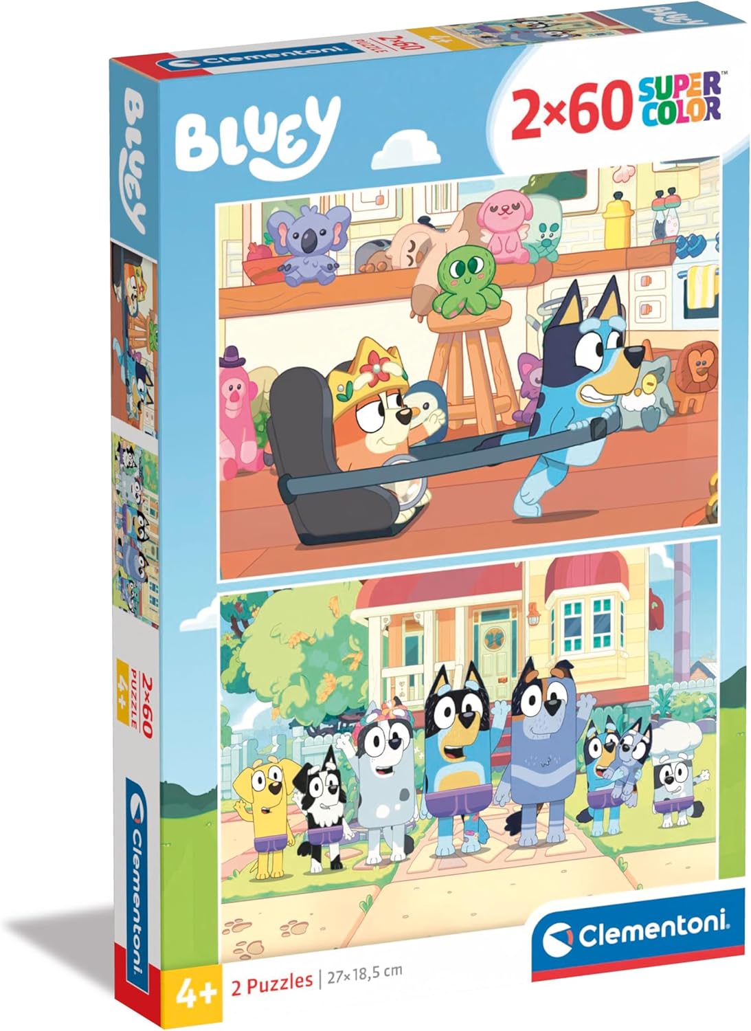 Clementoni - Bluey Supercolor Puzzle-Bluey-2x60 (Includes 2 60 Pieces) Children 4 Years, Cartoon Jigsaw Puzzles, Made in Italy, Multicoloured, 24813