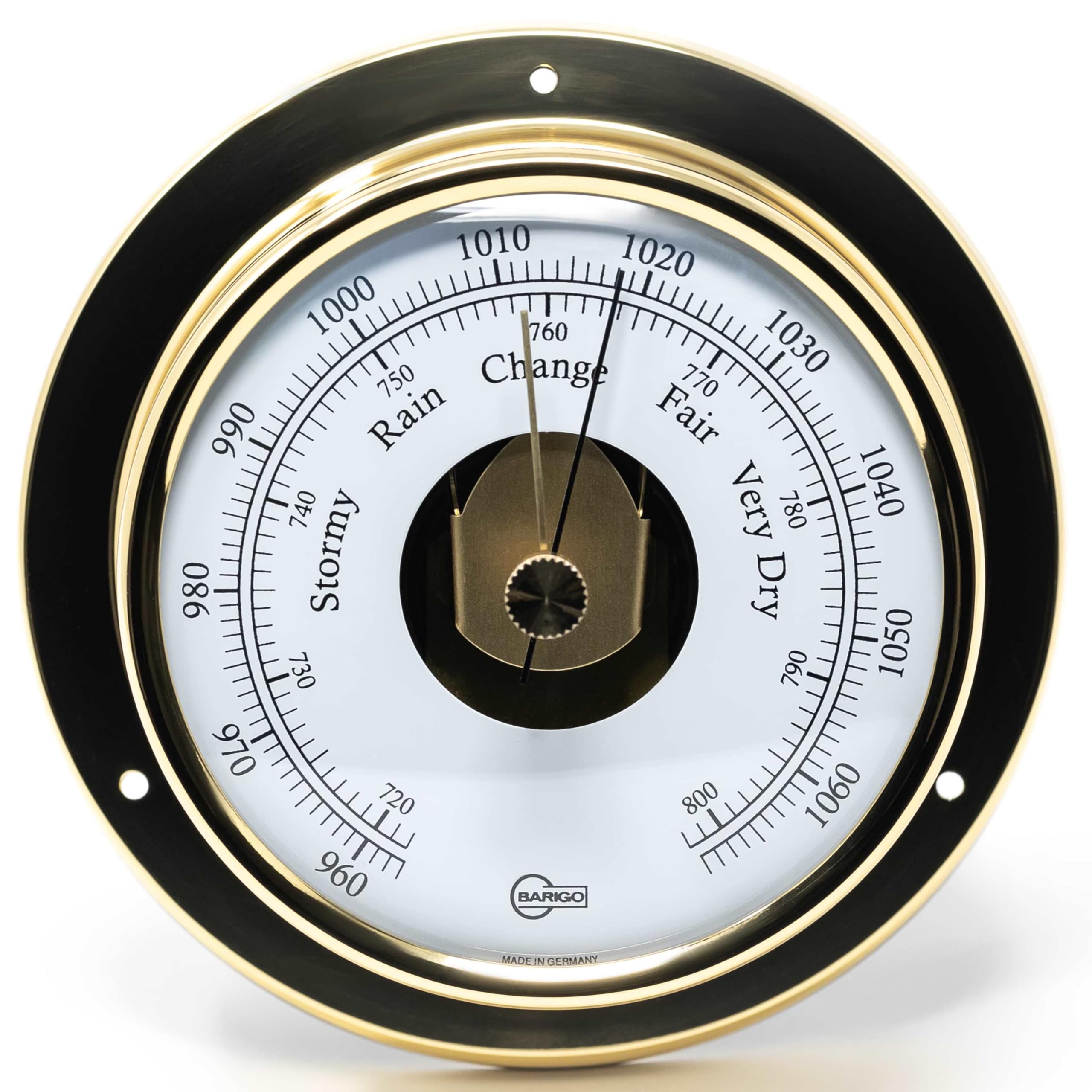 BARIGO 183MS TEMPO barometr wewnętrzny – 110 x 35 mm – ciśnieniomierz z obudową z mosiądzu polerowanego – Made in Germany