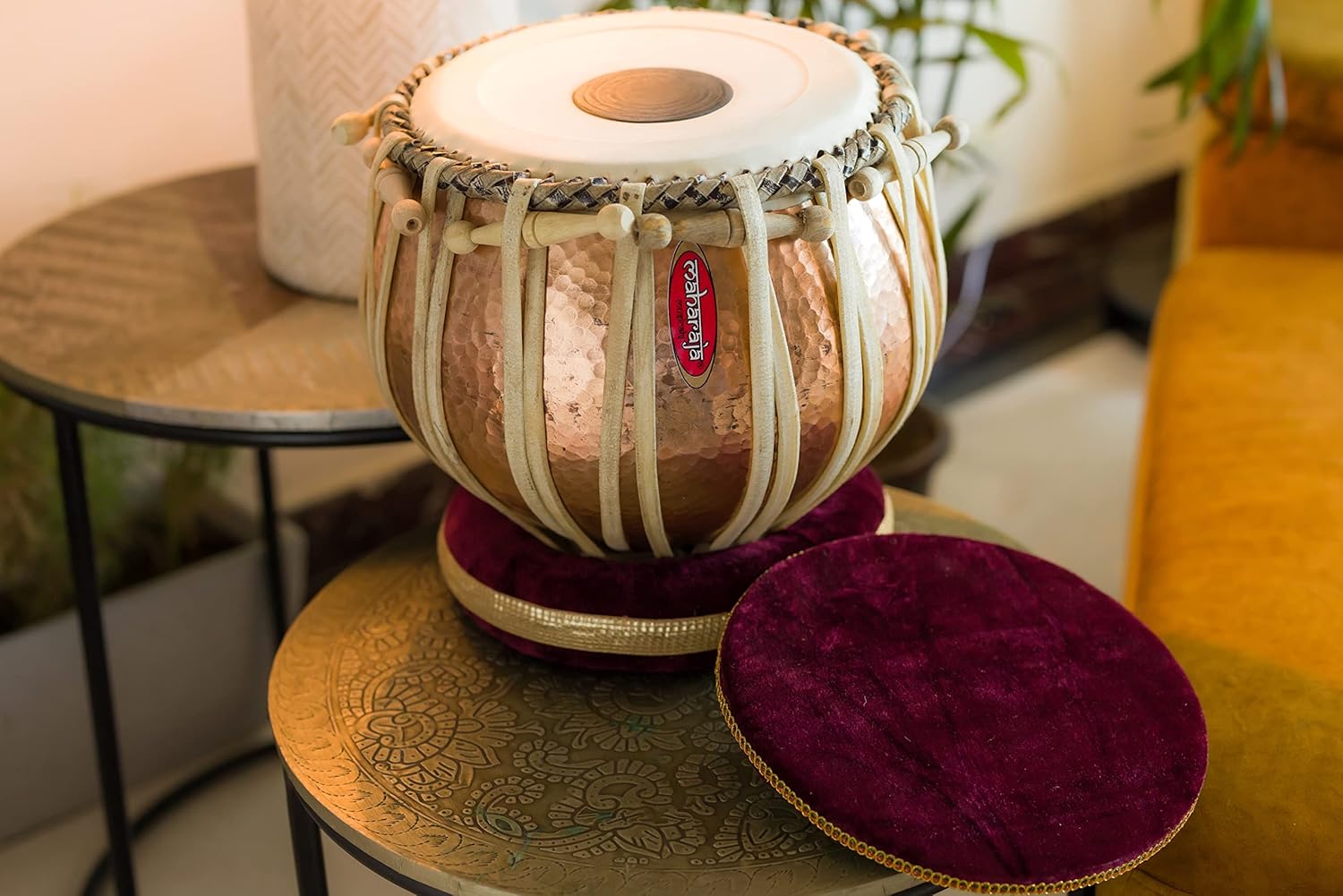 Maharaja Musicals Concert Tabla Set, 5.5 KG Lacquer Copper Bayan, Braided Puri, Sheesham Dayan, Bag, Hammer, Cushions (PDI-BJJ)