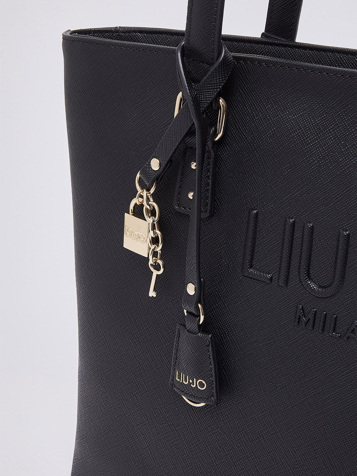 Liu Jo Halona Bolso Shopping L Negro, Polipiel Ecosostenible, 42 x 27 x 13 cm, con logotipo en relieve, cierre de cremallera