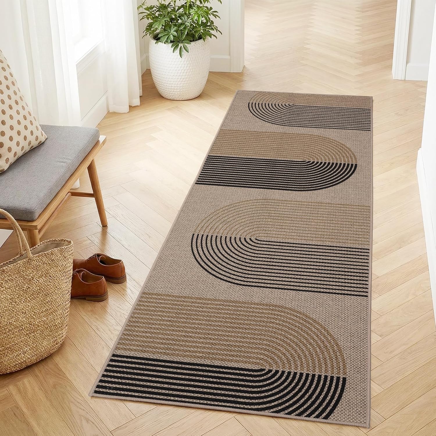 GarveeHome Modern Rainbow Easy Jute Runner Rug, 2x6 Rug for Hallways - Non-Slip Indoor Outdoor Carpet, Washable for High Traffic Laundry Room, Kitchen, Entryway
