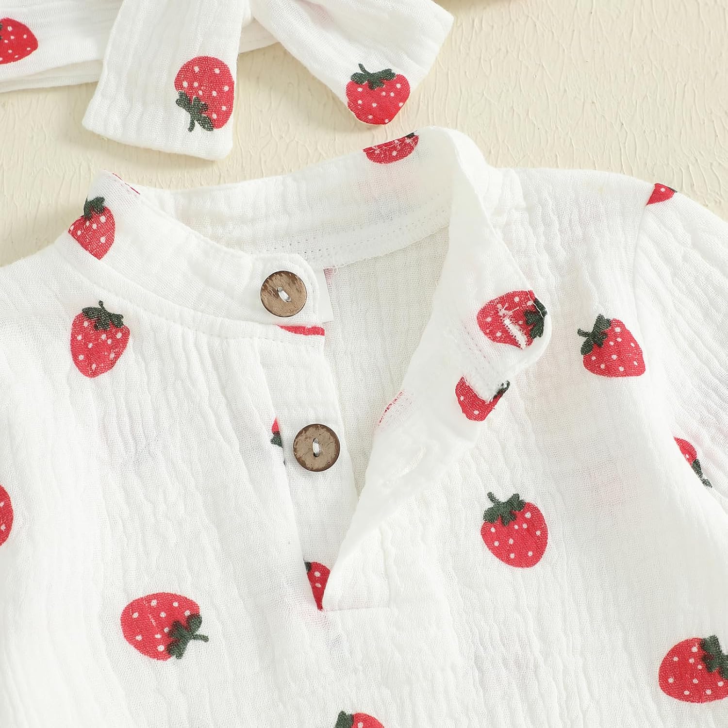 Infant Newborn Baby Girl Fall Winter Outfit Long Sleeve Romper Strawberry Print Bodysuit Cotton Linen Clothes - Image 5