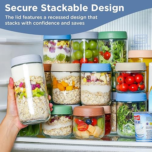 Miniatura 4 de DRKIO Recipientes de avena de 24 onzas con tapas, paquete de 4 tarros de almacenamiento de vidrio con tapas herméticas, tarros de comida de boca