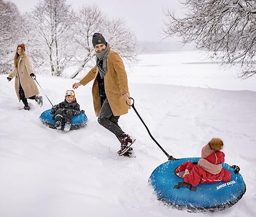 Miniatura 14 de Slippery Racer Tubo de nieve inflable de grado comercial resistente con cubierta y cuerda, parte inferior de PVC, 44 pulgadas, azul