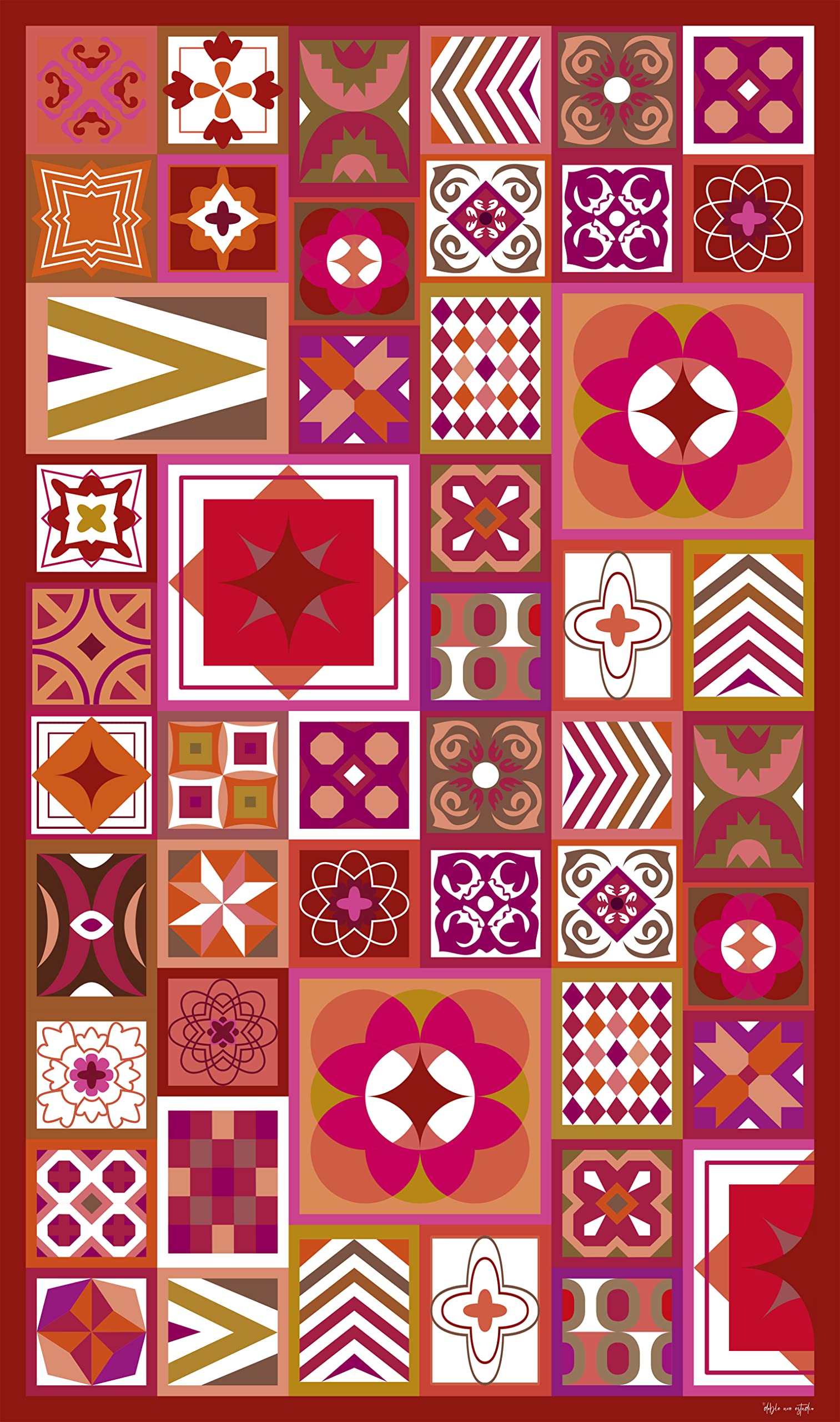 DobleUve Estudio Tapis Vinyle 2 | Rouge | 65x200 cm | Tapis Cuisine | Tapis de Salon Antidérapant Antifongique Ignifuge | Tapis Enfants | Tapis Bain PVC | Tapis PVC