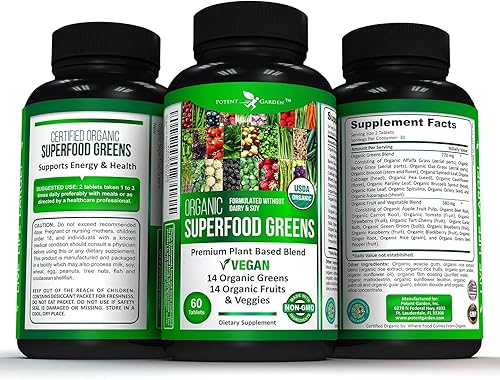 Miniatura 9 de Potent Garden Suplemento orgánico de superalimentos, frutas y verduras rico en vitaminas y antioxidantes con alfalfa, raíz de remolacha y cereza
