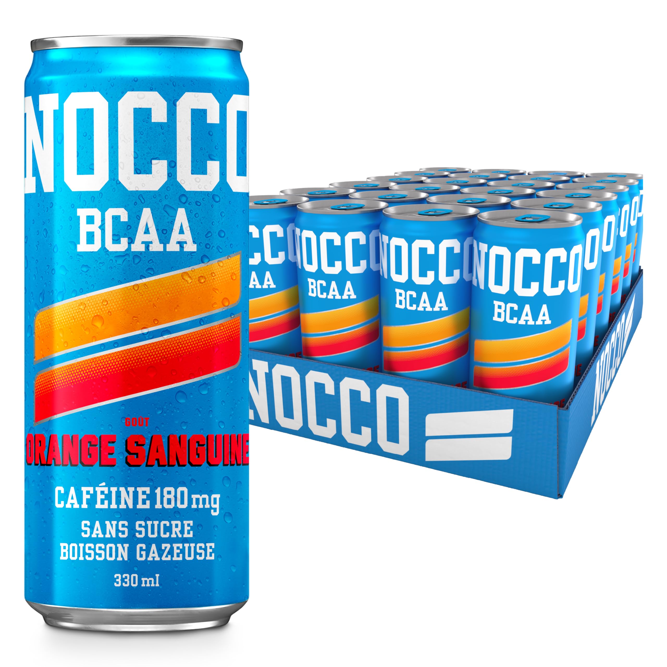 NOCCO Energiegetränk mit Blutorange, 180 mg, Koffein, 24 x 330 ml, Energiegetränke, ohne Zucker BCAA (Blood Orange Del Sol)