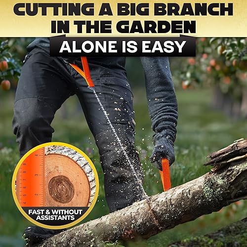 Miniatura 8 de Sierra de cuerda para ramas de árbol, motosierra de bolsillo para supervivencia con bolsa, sierra plegable de acero inoxidable de 25 pulgadas con