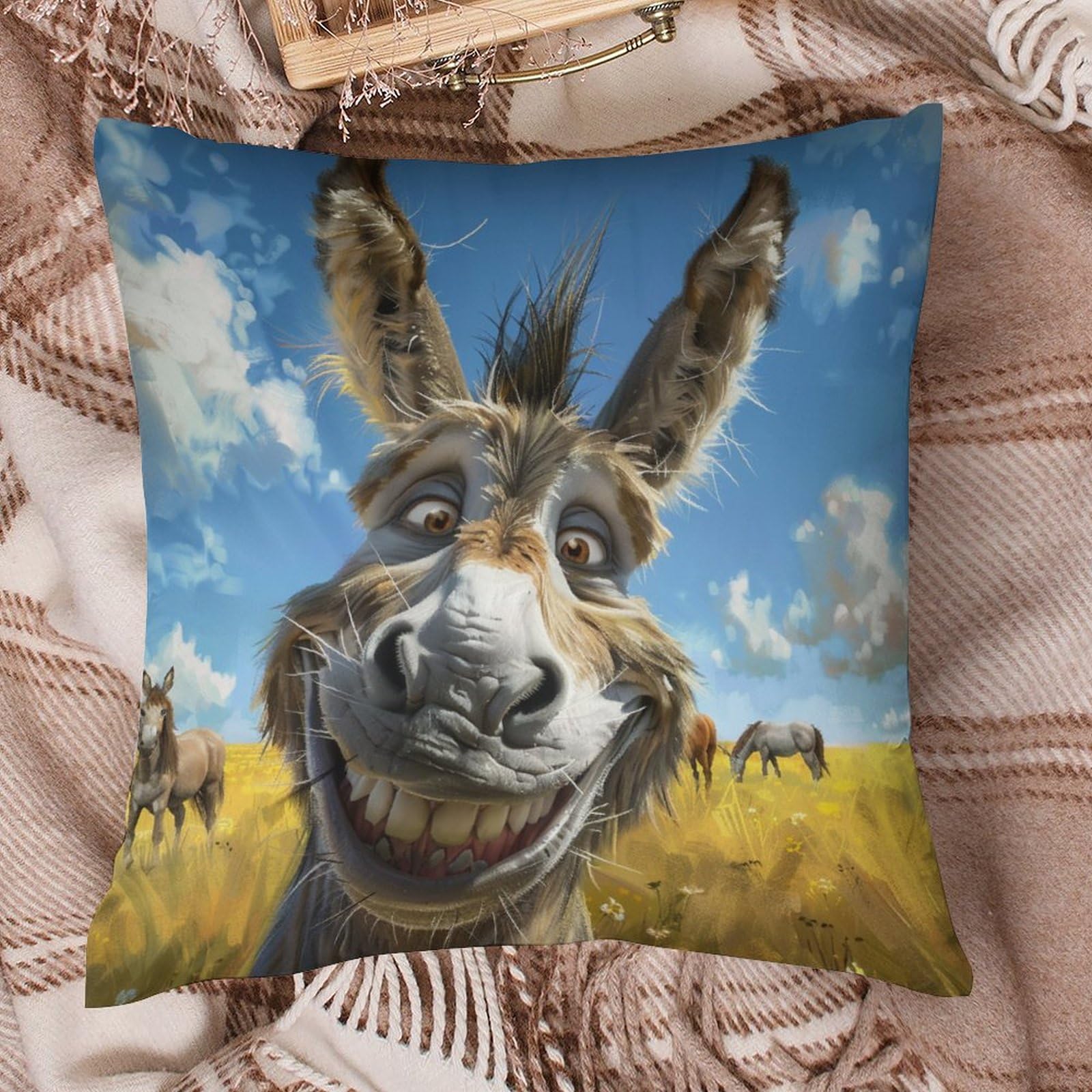 Feelyou Donkey Pillow Cover 18x18 - Kawaii Animal Print Decorative Cushion Case - View #4