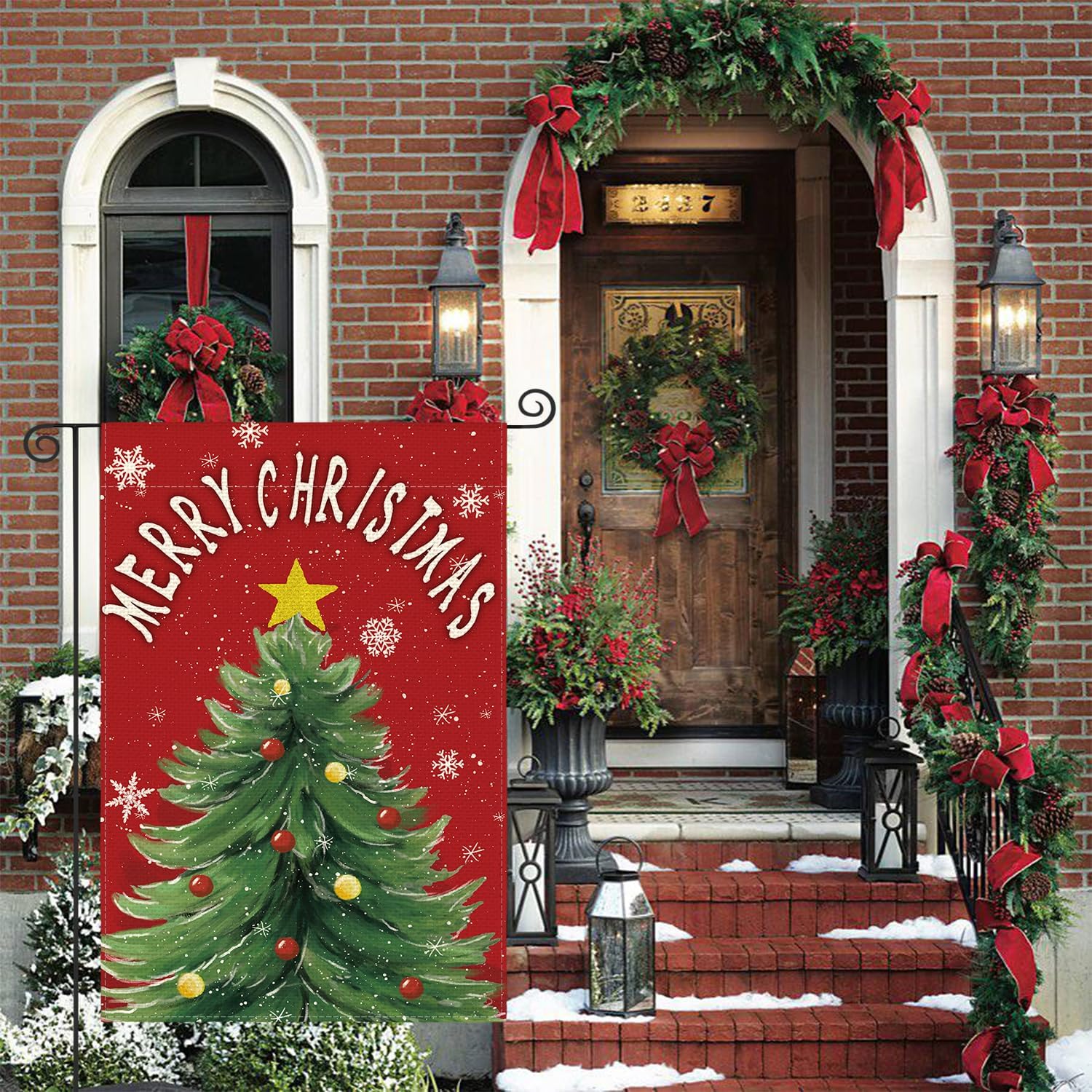 AVOIN colorlife Merry Christmas Garden Flag 12x18 Inch Double Sided Outside, Christmas Tree Star Winter Holiday Yard Outdoor Decorative Flag - Image 2