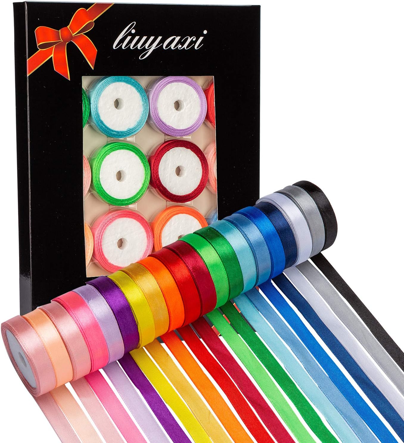 - LIUYAXI 3/8 Inch Satin Ribbon Set – 20 Rolls Rainbow Ribbon, 5 Yards Each (Total 100 Yards), Decorative Ribbon for Gift Wrapping, Crafts Hair Bows, Flower Bouquet, Wedding Party Decorat
