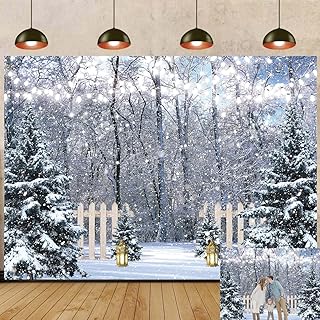 Toile de fond de scène d'hiver au pays des merveilles de la neige, sapin, forêt, fond de photographie de Noël, Nouvel An, décoration de fête, portrait, studio photo, accessoires (210 x 150 cm)