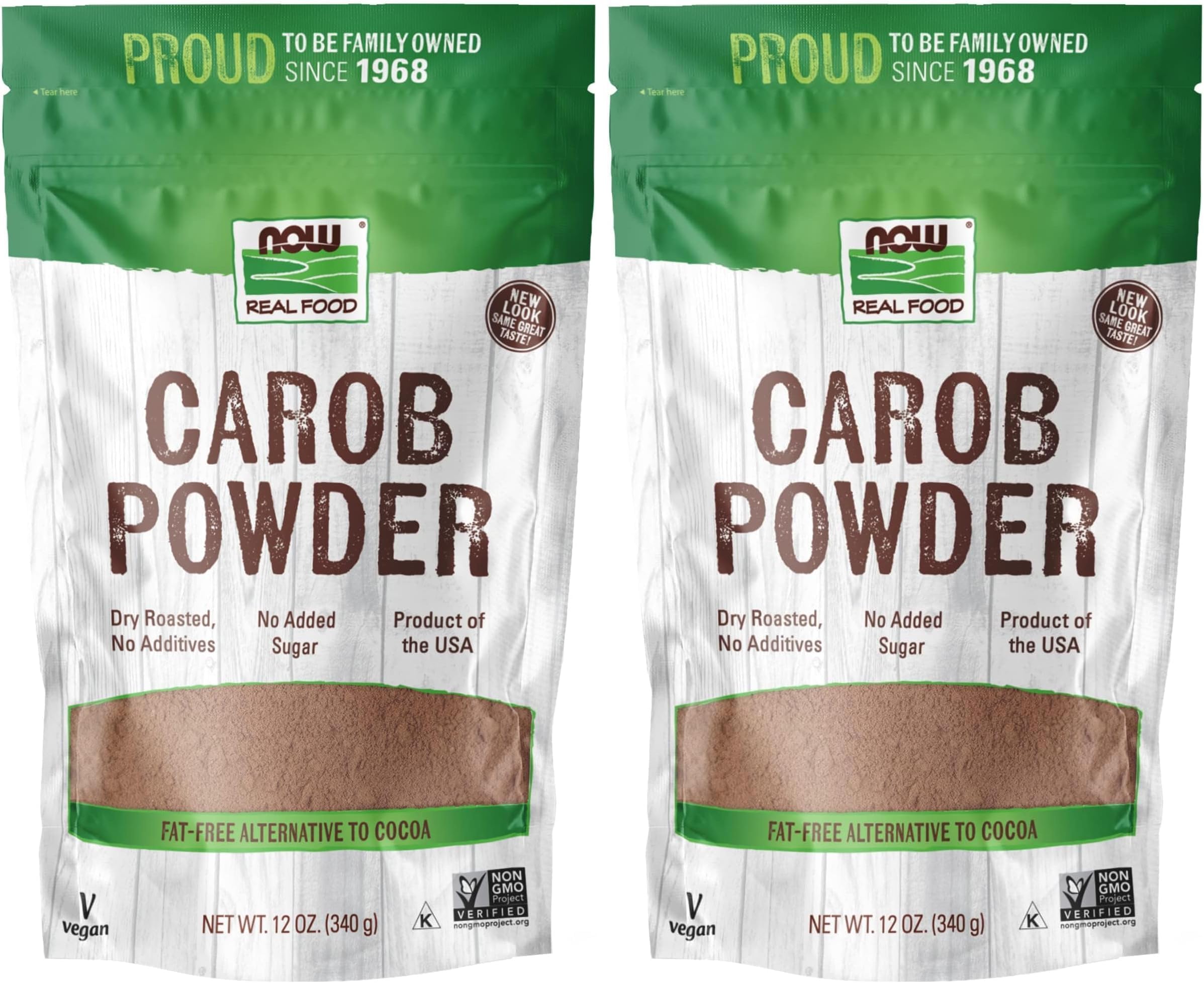 NOW Natural Foods, Carob Powder, Dry Roasted, Additive-Free, Nutritious Substitute for Chocolate, 12-Ounce (Packaging May Vary) (Pack of 2)