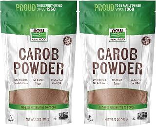 NOW Natural Foods, Carob Powder, Dry Roasted, Additive-Free, Nutritious Substitute for Chocolate, 12-Ounce (Packaging May Vary) (Pack of 2)