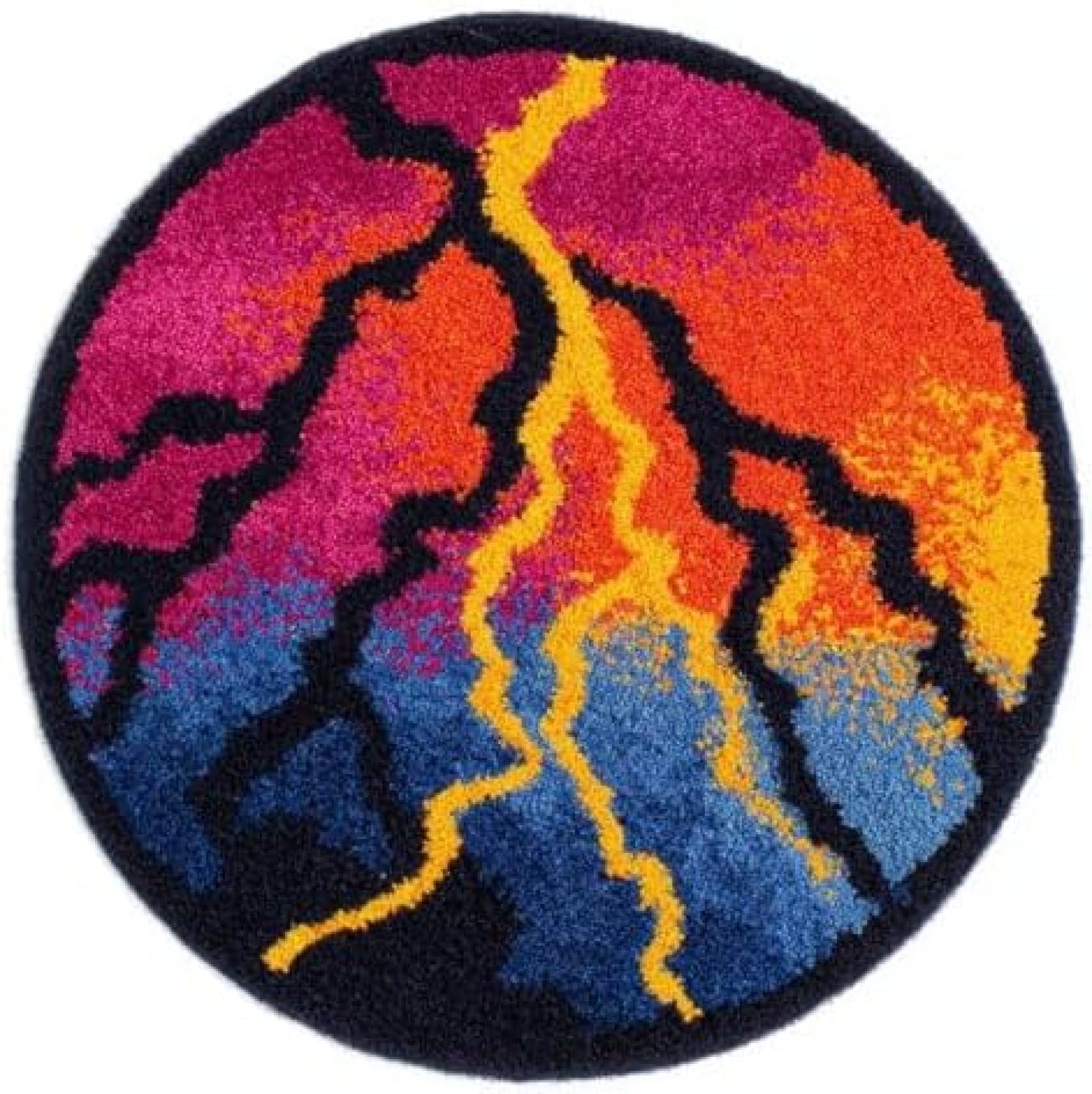 Xdeghuangss Multicoloured Latch Hook Rug Kit Volcanic Lightning Round Rug 52X52cm