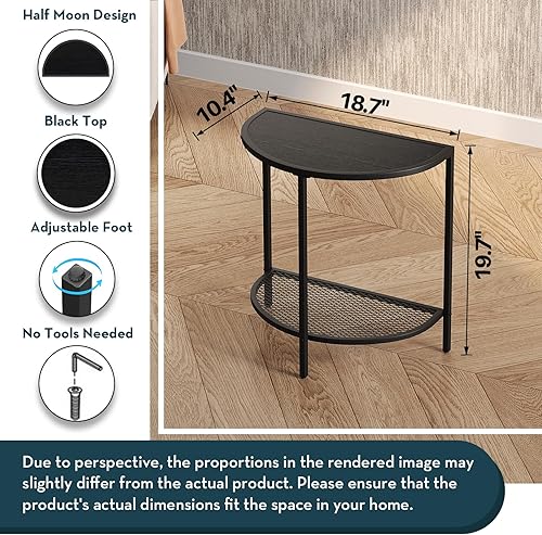 Miniatura 3 de SAYGOER Mesa auxiliar negra de 19.7 pulgadas, mesas auxiliares de media luna de 18.7 x 10.4 pulgadas, mesas auxiliares pequeñas para sala de estar,