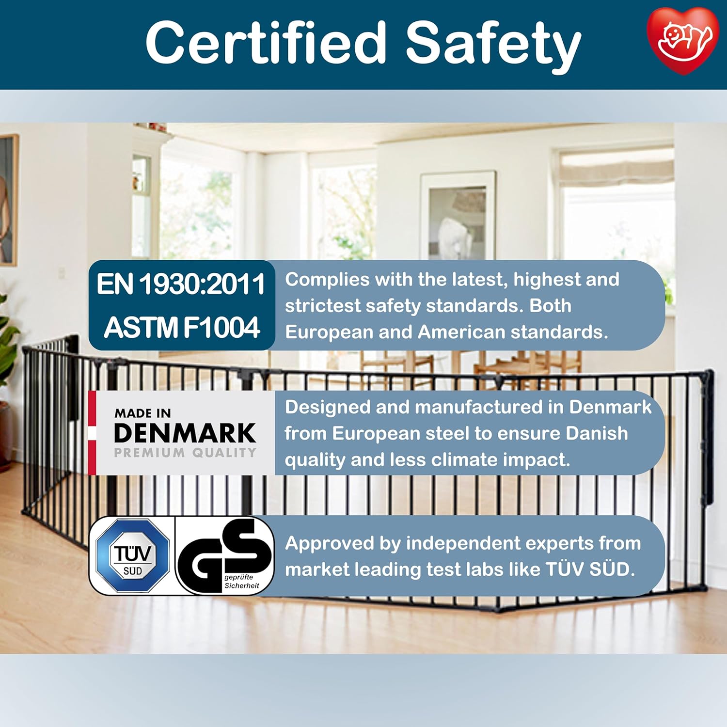 Vottaðar öryggisupplýsingar fyrir BabyDan Flex XXL