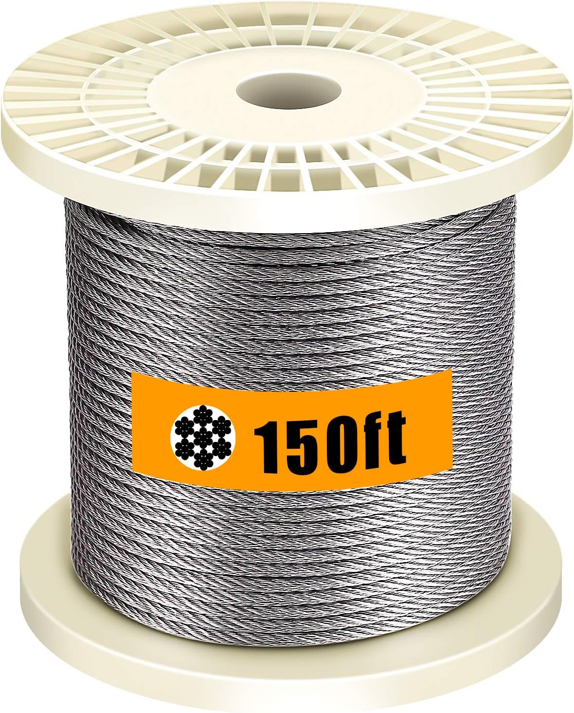 1/8 Inch T316 Marin Grade Stainless Steel Aircraft Wire Rope Cable for Railing, Decking, DIY Balustrade, 7x7 Construction, 150 Feet