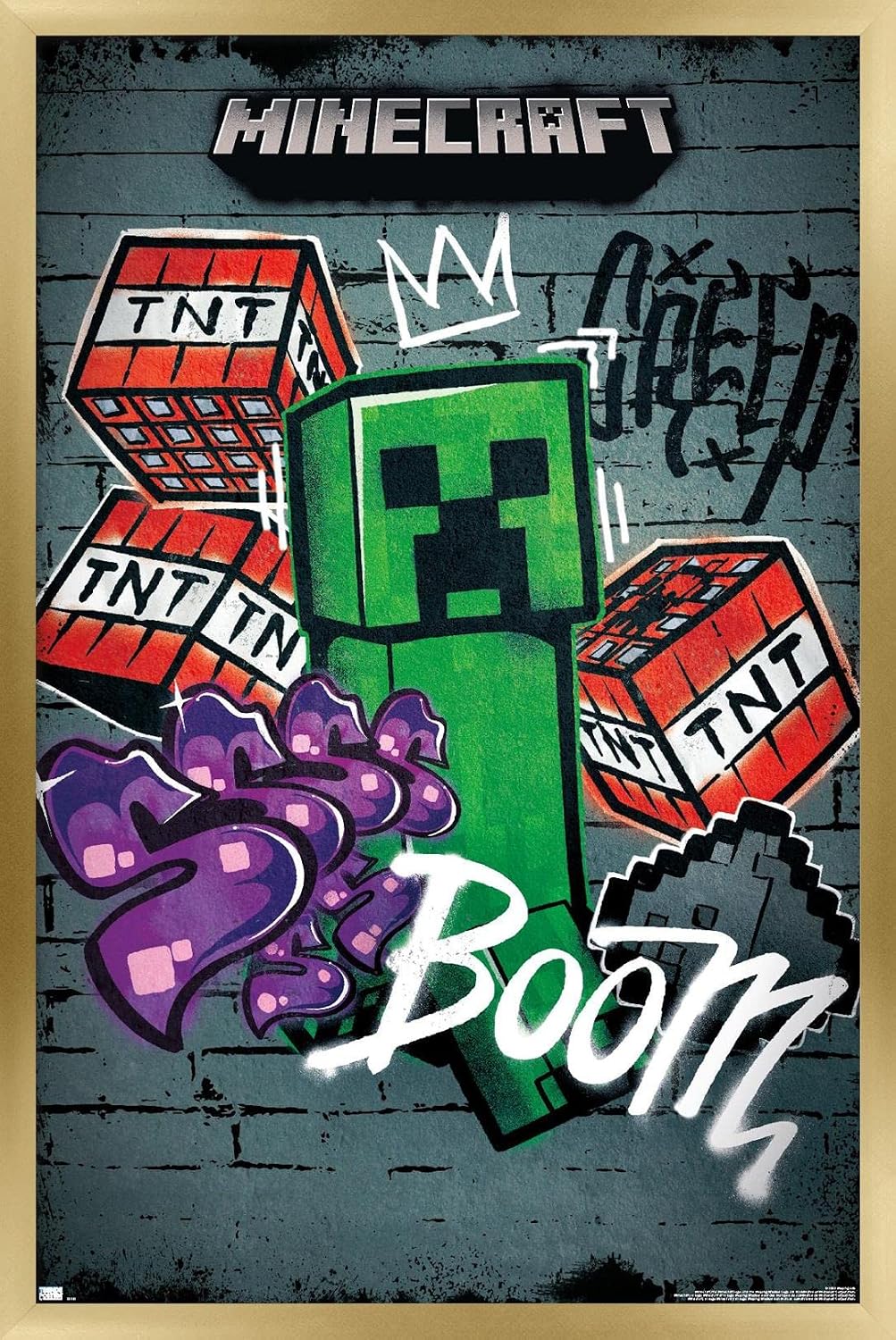 Minecraft - Creeper Do Not Enter Wall Poster, 34L" x 22.4W", Premium Poster & Mount Bundle