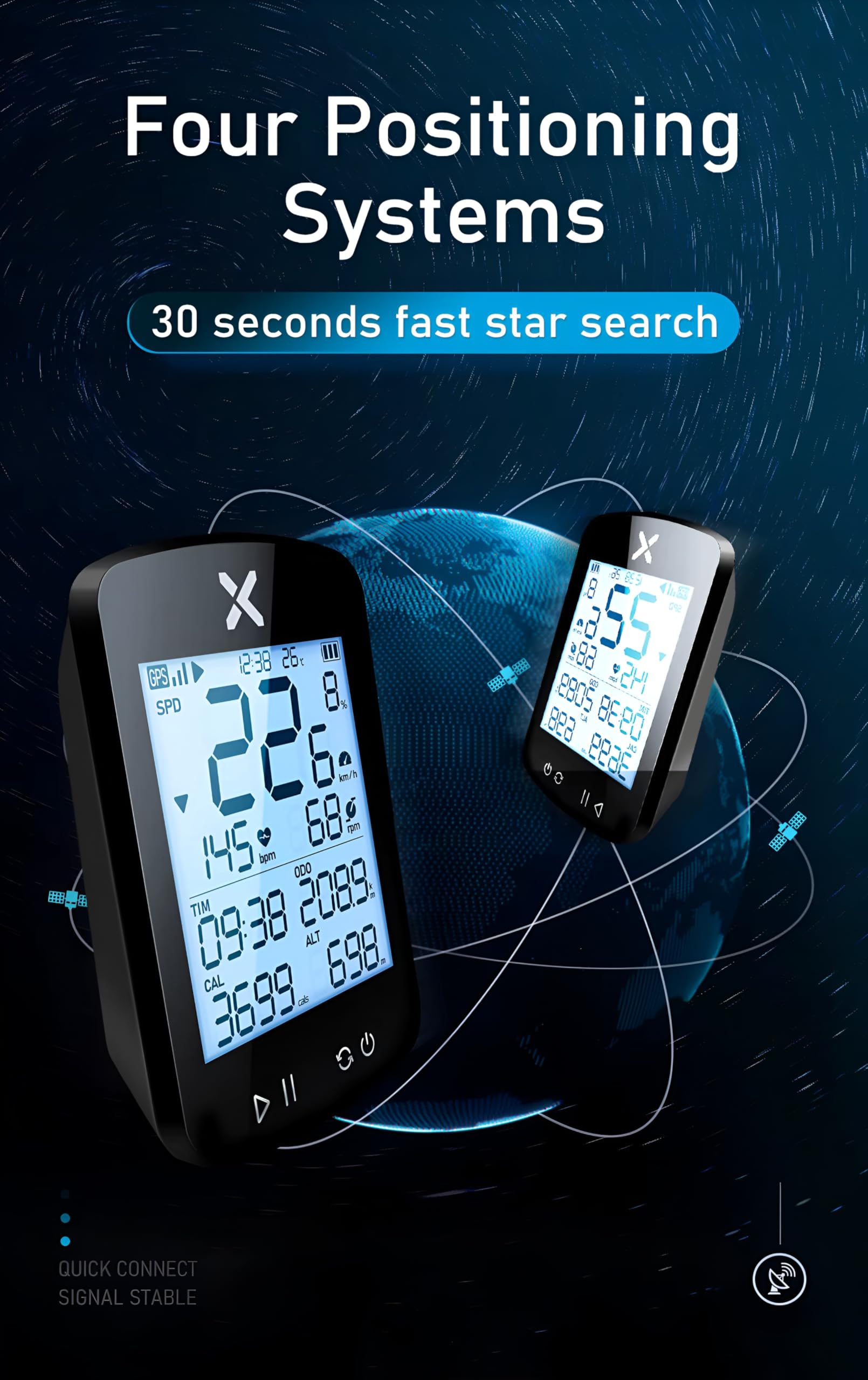 XPR3SS G+ Gen2 Bicycle Computer + 2 Cadence/Speed Sensor + M5 Mount, Smart GPS Cycling Speedometer | Cadence & Heart Sensor Support | ANT+ & BLE Cycle GPS Tracker | 28+ hr Battery | Odometer for MTB 4