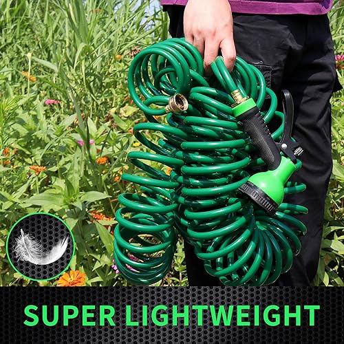 Miniatura 4 de Manguera de jardín EVA Recoil de 50 pies, manguera de jardín con bobina con 3 paquetes de 10 patrones de boquilla de manguera, manguera de agua
