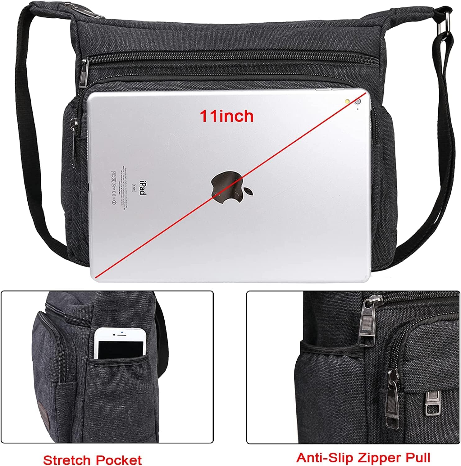 JAKAGO 13" Canvas Messenger Bag Multi Pockets Cross body Bag for Daily Use Satchel Bag for Business Travel - Image 5