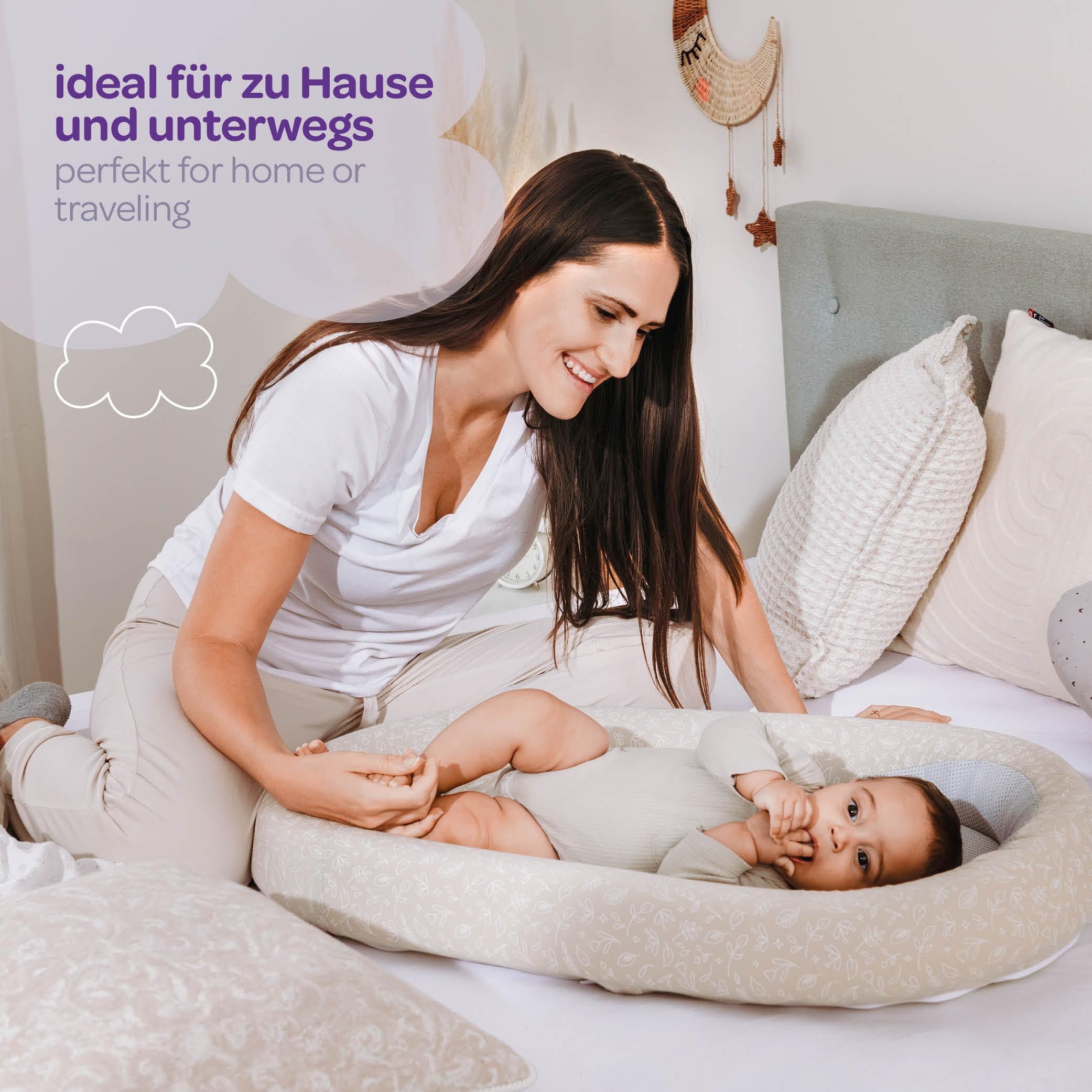 TRÄUMELAND Babynest HOME – atmungsaktives und weiches Babynest mit 3D-Luftpolster – Tragbare Schlafunterlage – Ideal für Neugeborene – Komfort & Sicherheit für Zuhause & unterwegs
