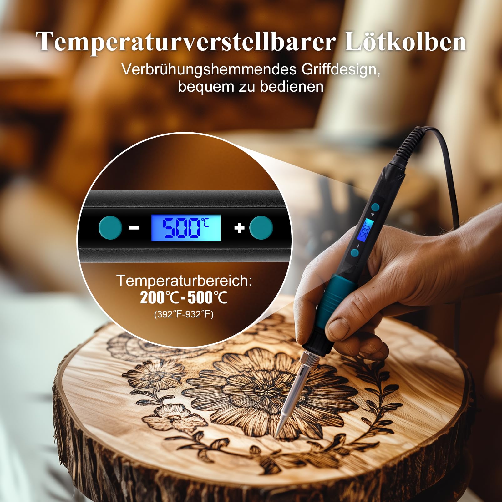 Kit de pirograbado de hierro para soldar electrónico – 113 unidades, 60 W, soldadura, herramientas, temperatura ajustable, 200 – 450 °C, para grabado en madera y cuero, bricolaje, arte soldadura