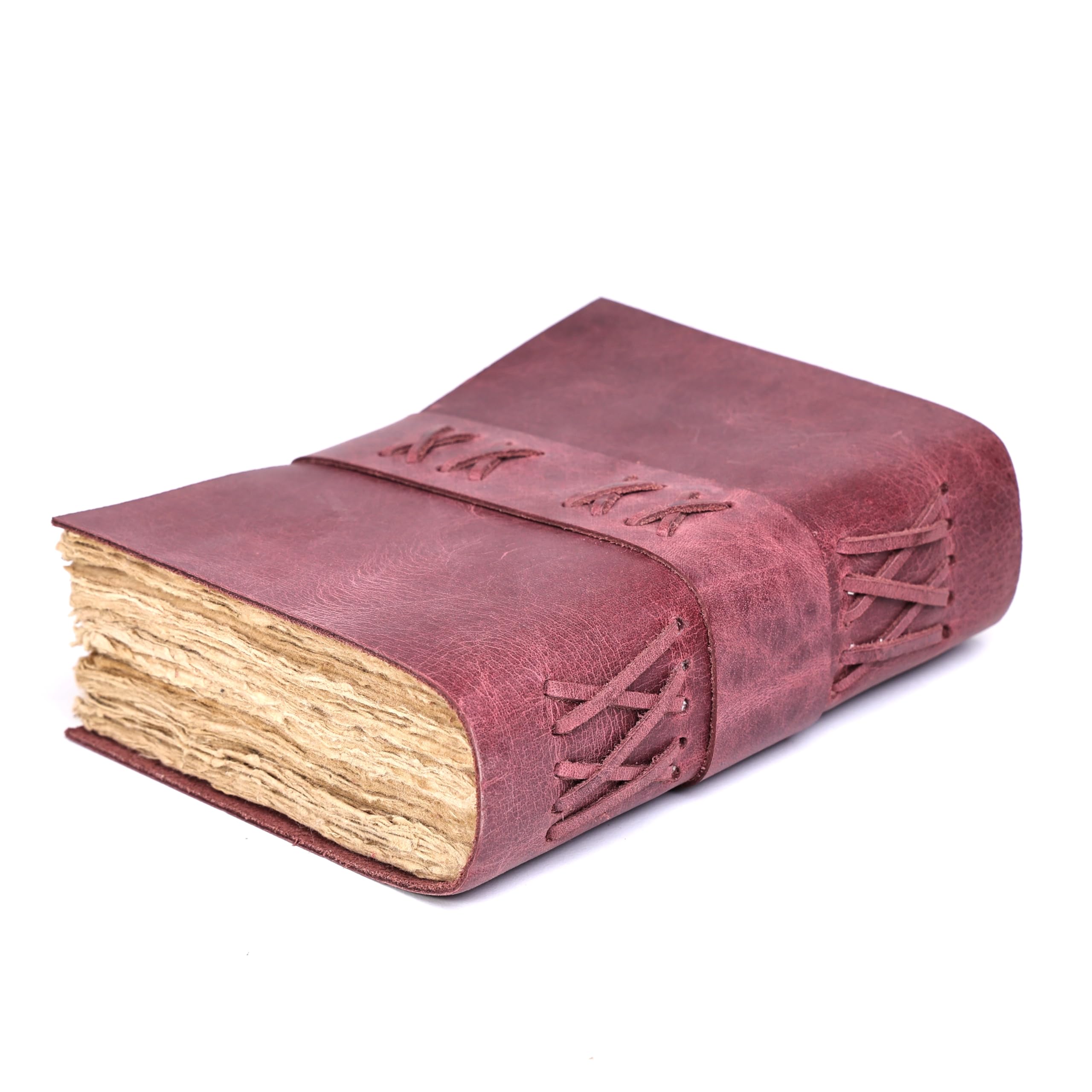 Vintage Leder-Tagebuch mit Schlossverschluss, 200 Seiten, handgefertigtes Papier, antikes Schreibnotizbuch mit Büttenrändern, Burgunderrot, 17,8 x 12,7 cm