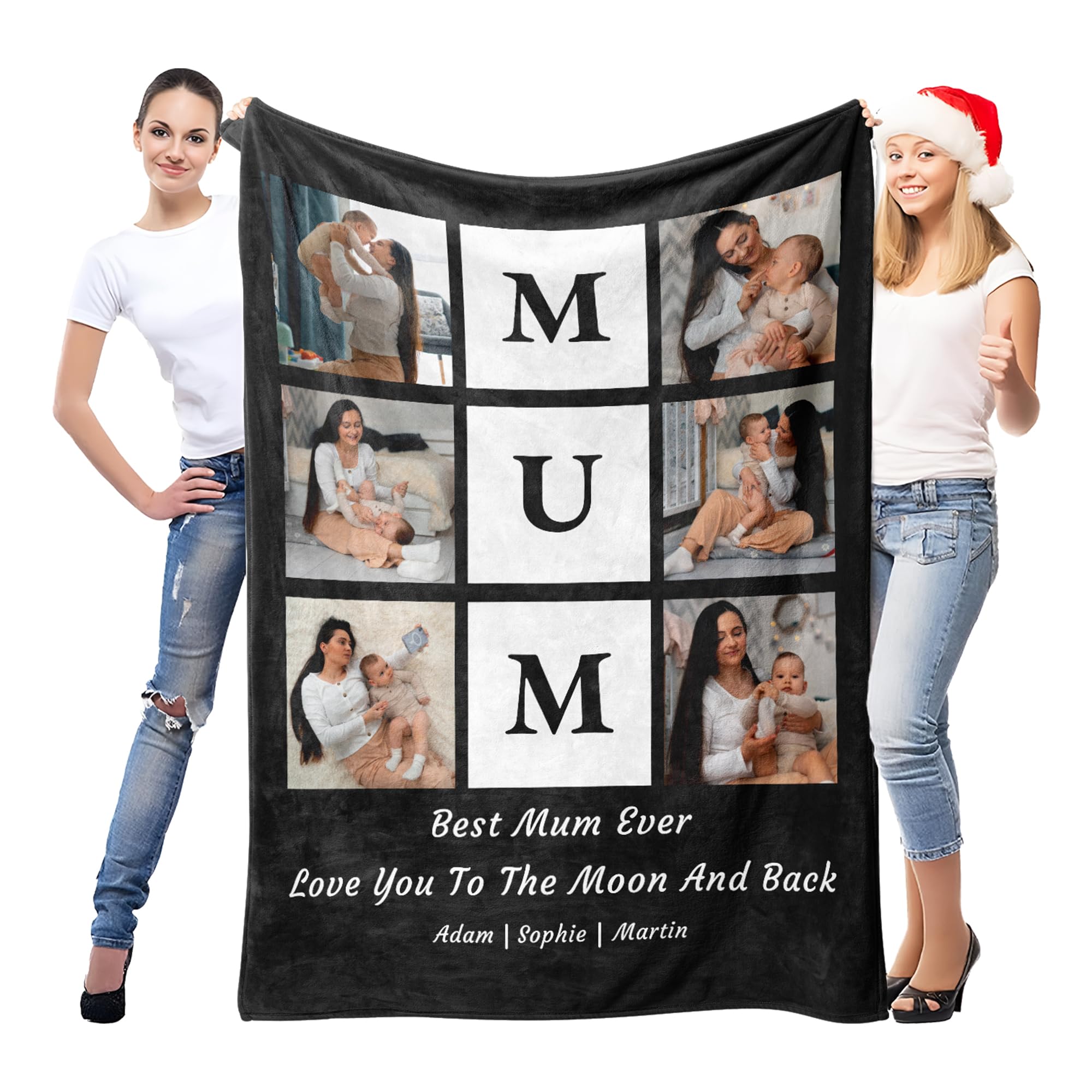 Print Maniacs 6 Mum Photo Personalised Mum Gifts For Mothers Day, Mum Birthday Gifts Blanket, Gift For Mother From Daughter Or Son, Mummy Presents For Mother's Day, Christmas, Valentine's Day, Fluffy Blanket For Mum