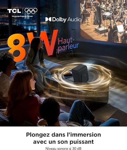 TCL C1 Videoprojecteur 4K Compatibilité, Natif 1080P, Audio Dolby 8 W, Netflix Certifié, Smart Google TV Intégré, Auto Focus/Keystone, Wi-FI Bluetooth, Pivotant à 285° Mini Projecteur Video Portable - 4