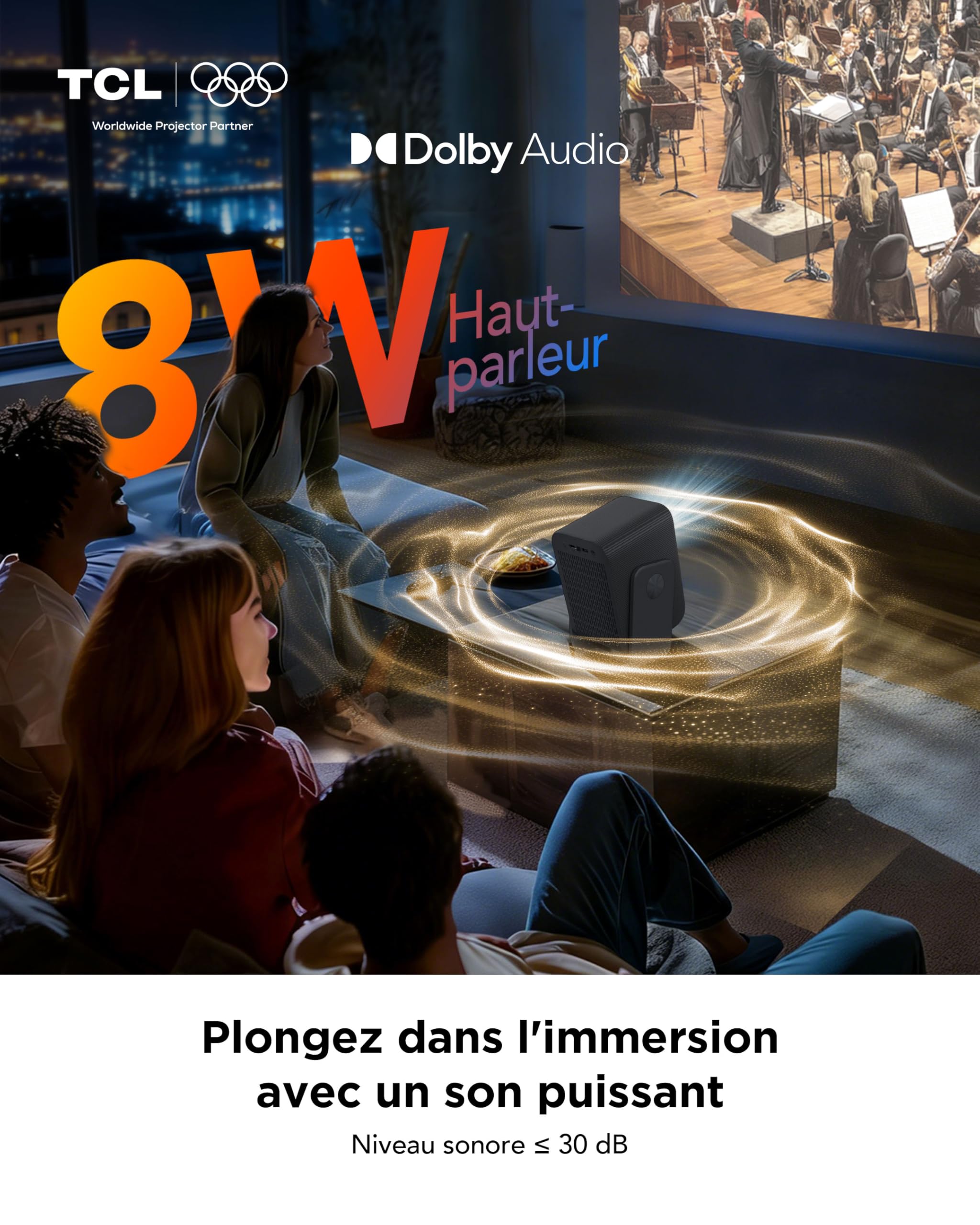 TCL C1 Videoprojecteur 4K Compatibilité, Natif 1080P, Audio Dolby 8 W, Netflix Certifié, Smart Google TV Intégré, Auto Focus/Keystone, Wi-FI Bluetooth, Pivotant à 285° Mini Projecteur Video Portable