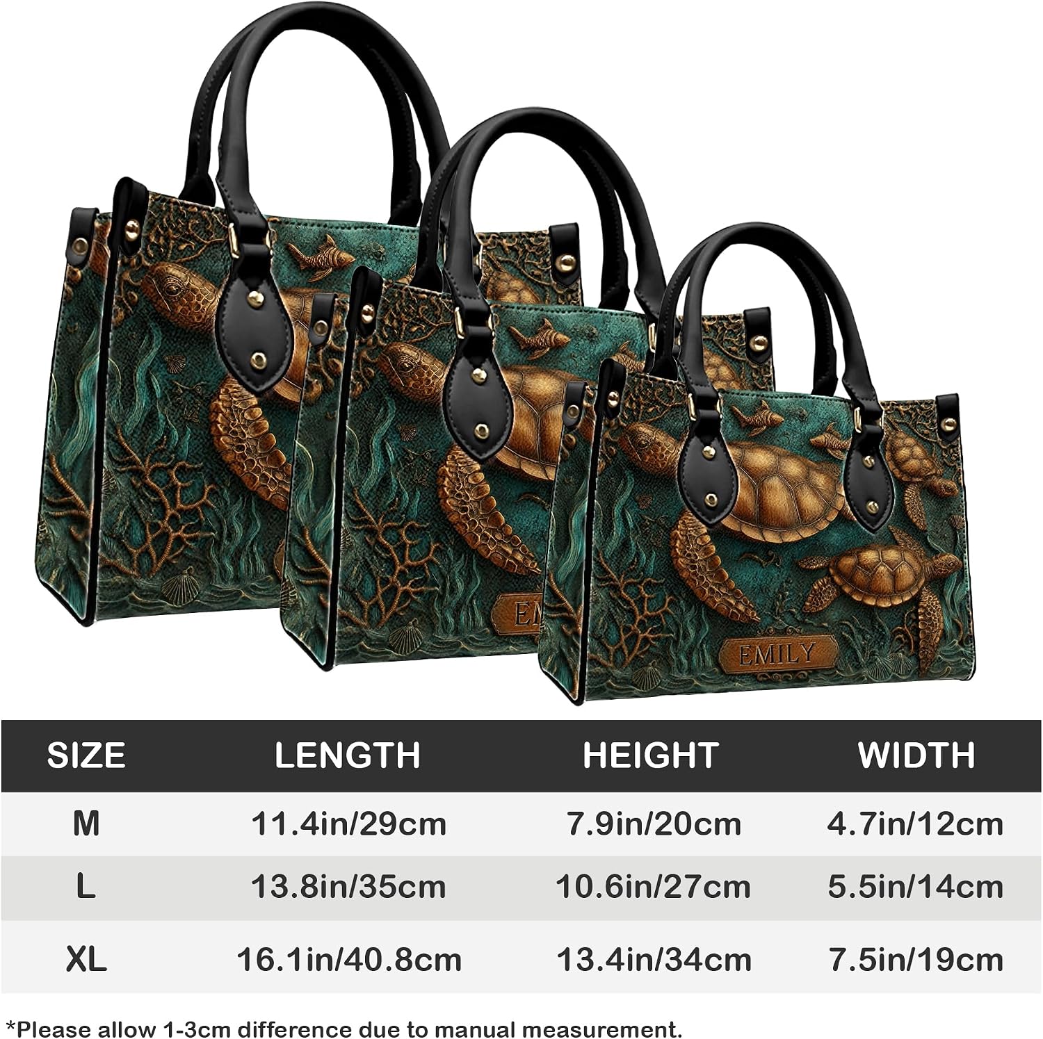 Personalized Animal Leather Handbag – Custom Name Flowers with 2D Print with 3D Effect – Gift for Gramma, Mom, Daughter | PU Leather, Strap Adjustable