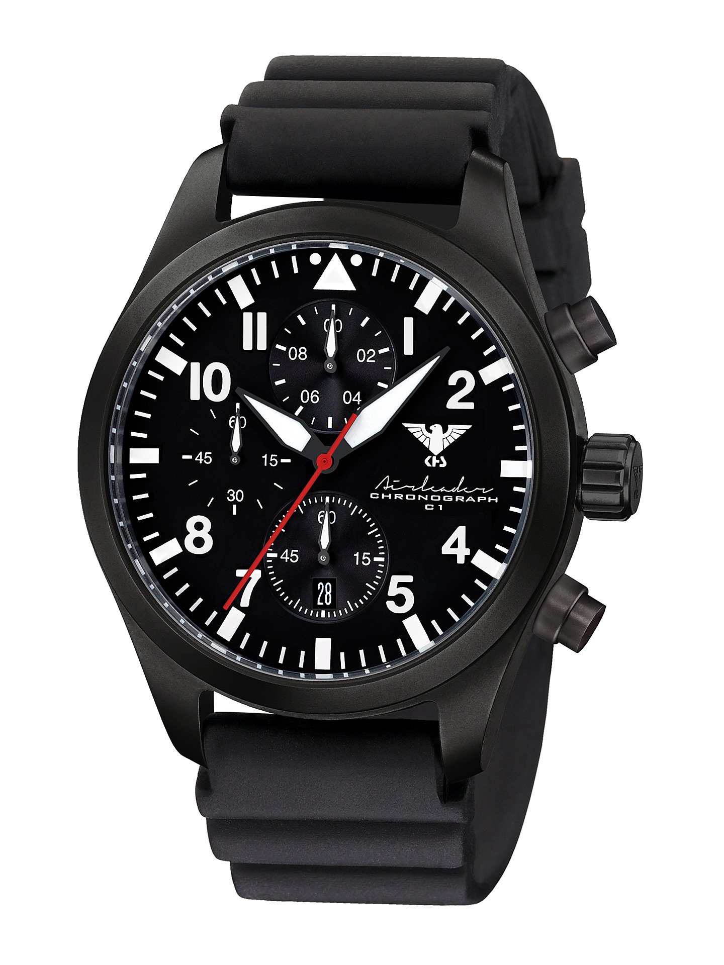 Airleader Black Steel Chronograph KHS.AIRBSC.DB Edelstahl IP-beschichtet schwarz, Diverband schwarz, KHS Tactical Watch, Einsatzuhr, Fliegeruhr