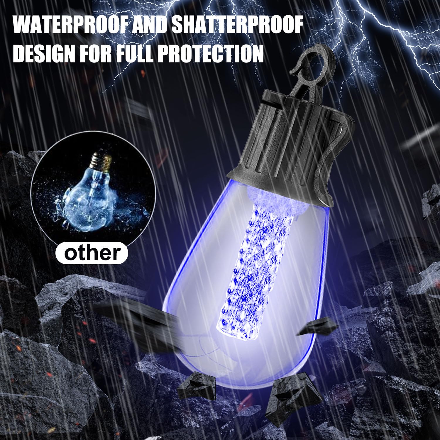 ZEROUNO 50Ft String Lights Outdoor/Indoor, RGB Waterproof 8 Modes Plug in Shatterproof Led Color Changing Bulbs Patio Lights for for Bedroom Party Wedding Garden Camping Holidays