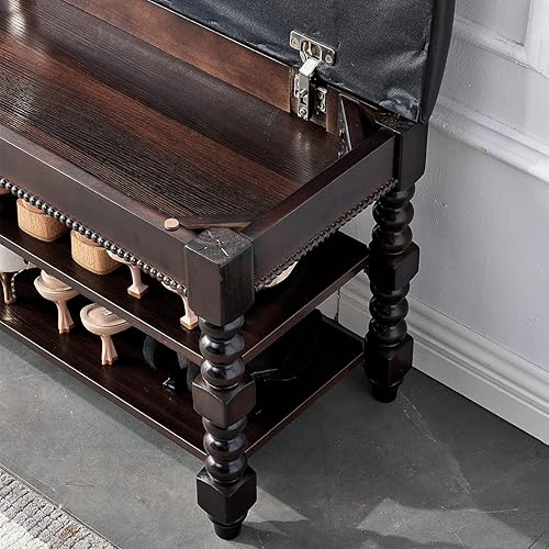 Miniatura 7 de LEILISI Banco de zapatos, banco de almacenamiento de madera con asiento acolchado, zapatero con espacio de almacenamiento oculto para entrada, sala