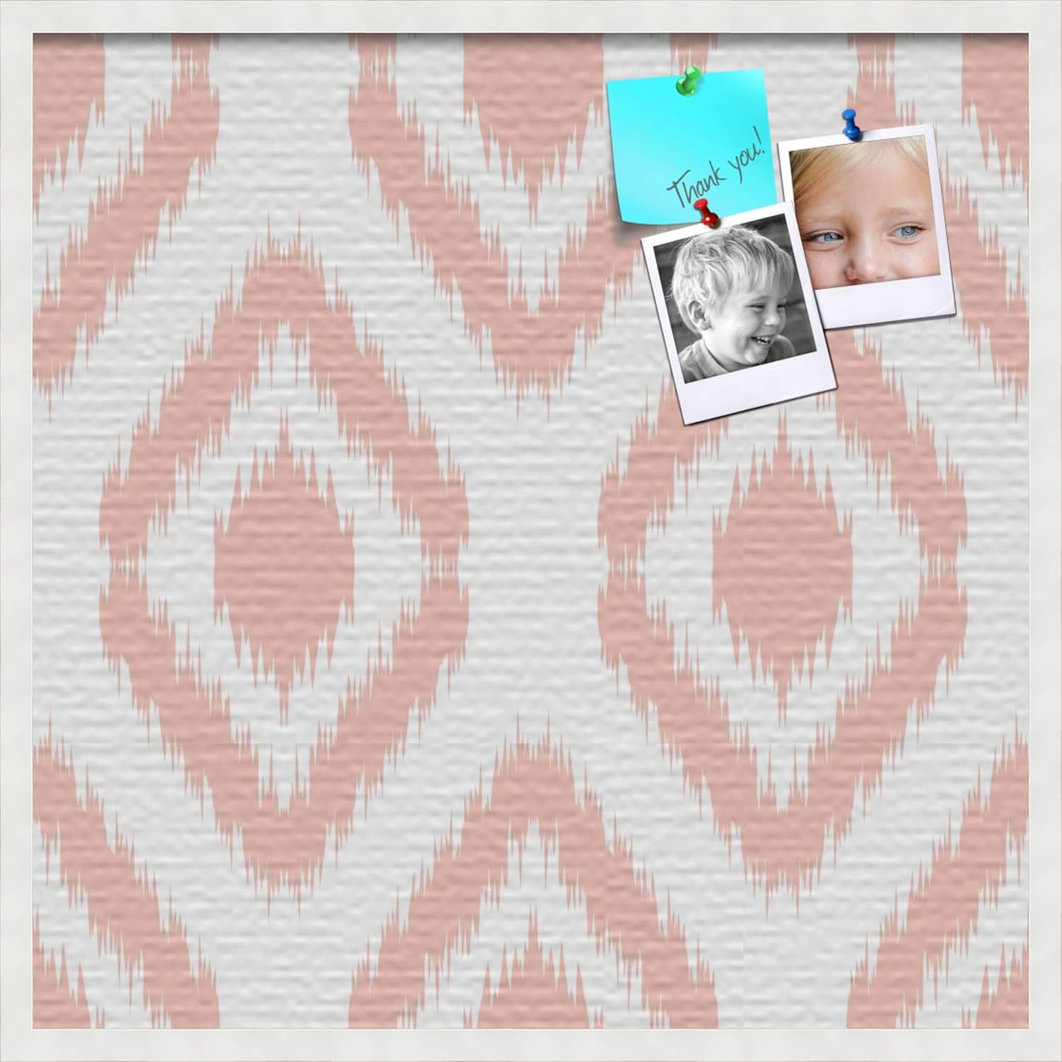 PinPix pin Cork Bulletin Board Made from Canvas, Ikat Grapefruit 30x20 Inches (Completed Size) and Framed in Satin White Frame (PinPix-1632-30x20_FRBW26074)