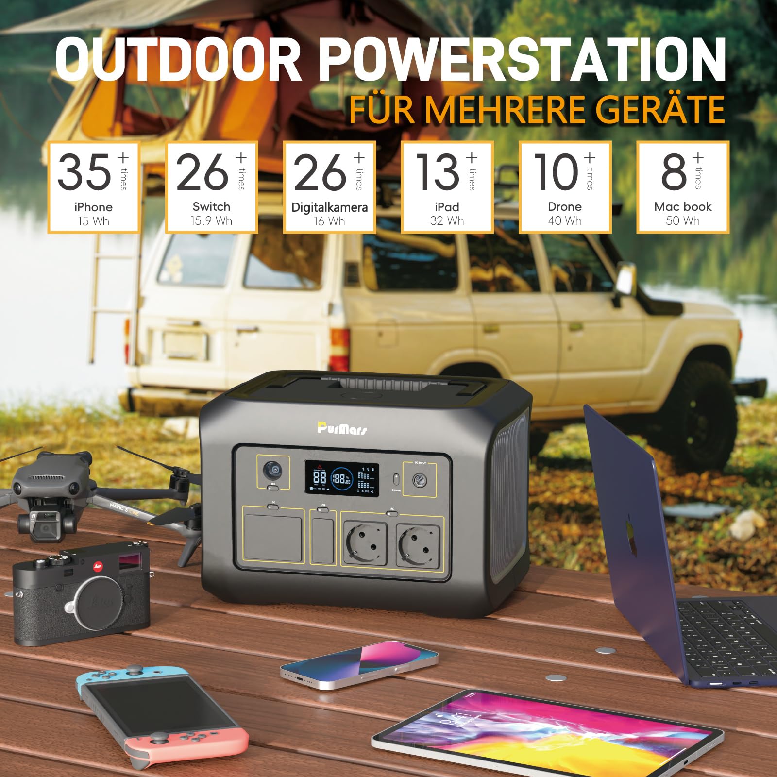 Station d'alimentation portable 600 W, 538 Wh, générateur solaire avec batterie LiFePO4, puissance de crête 1200 W, entrée/sortie d'alimentation USB-PD-100 W, batterie externe solaire avec 2 sorties
