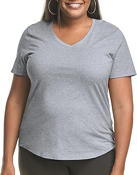 Just My Size Women's T-Shirt, Plus Size Short Sleeve V-Neck Tee, JMS Plus Size Shirt for Women, Women’s Tee Shirt