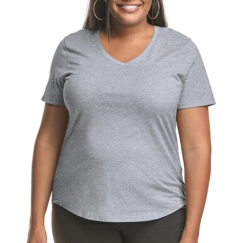 Hanes Women's Just Plus Size Cotton Jersey T-Shirt, Short Sleeve V-Neck Tee
