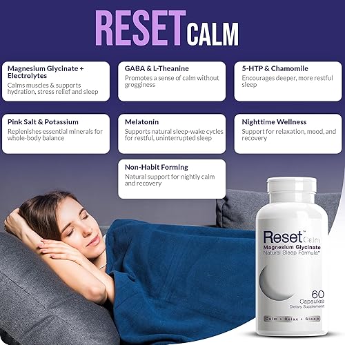 Miniatura 2 de Reset Calm, fórmula de electrolitos nocturnos, 3 electrolitos de alto grado, melatonina, GABA, L-teanina, manzanilla, sal rosa del Himalaya.