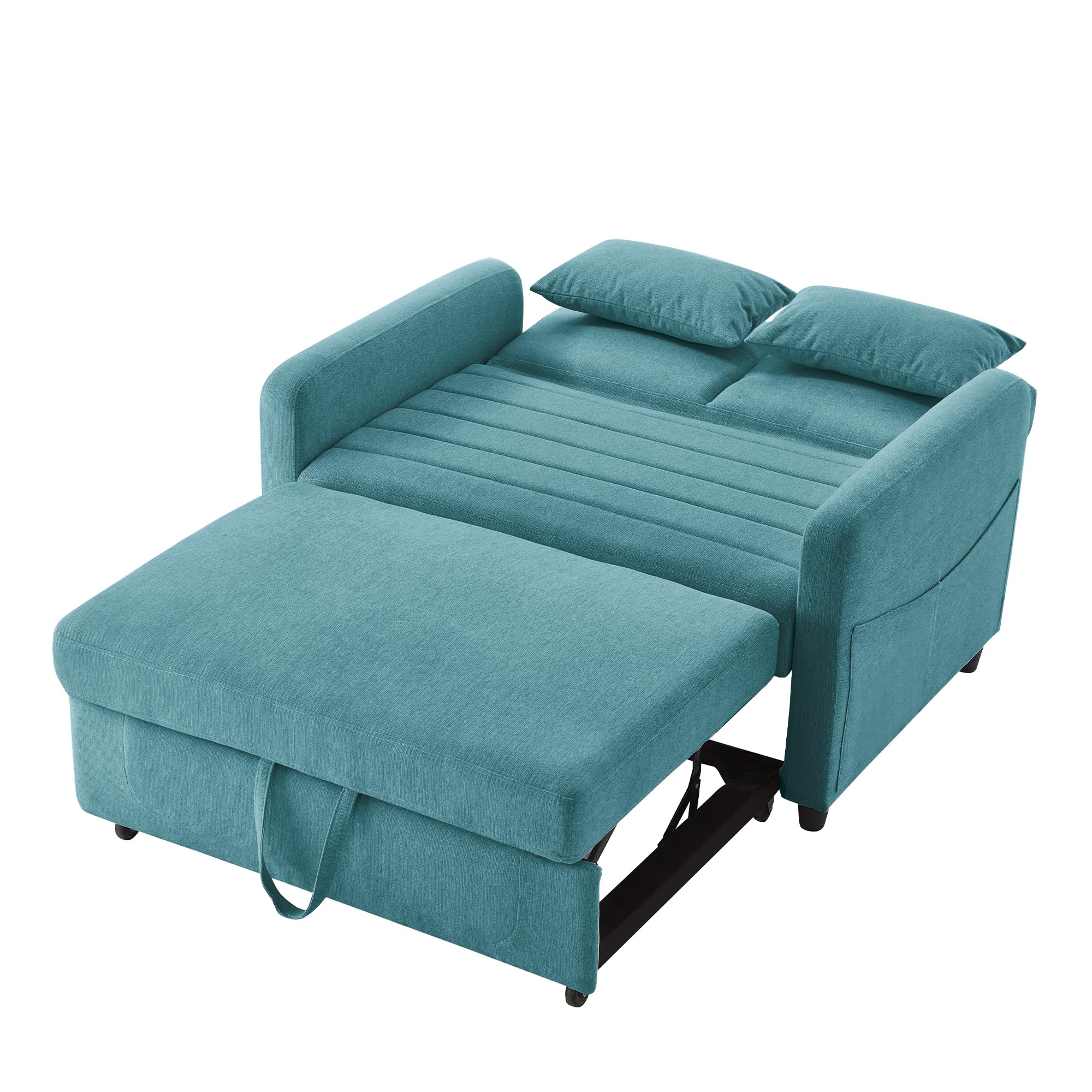 Merax Schlafsofa 2-Sitzer Sofa mit Schlaffunktion - Kleines Sofabett | 166x114 cm - Klappsofa 3-in-1 Schlafcouch Ausziehbar mit Verstellbarer Rückenlehne, Baumwoll-Leinen-Stoff, Antikes Blaugrün
