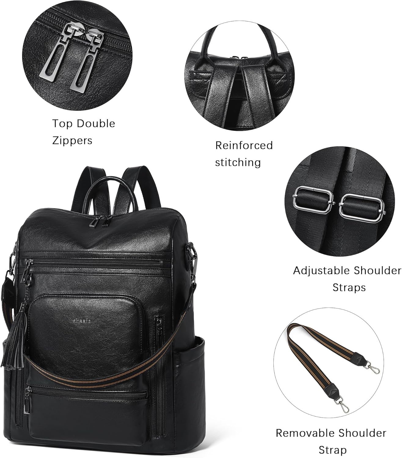 Shrrie Vegan Leather Laptop Backpack for Women 15.6 inch Work Backpack Fashion Travel Backpack Purse for Business College - Image 6